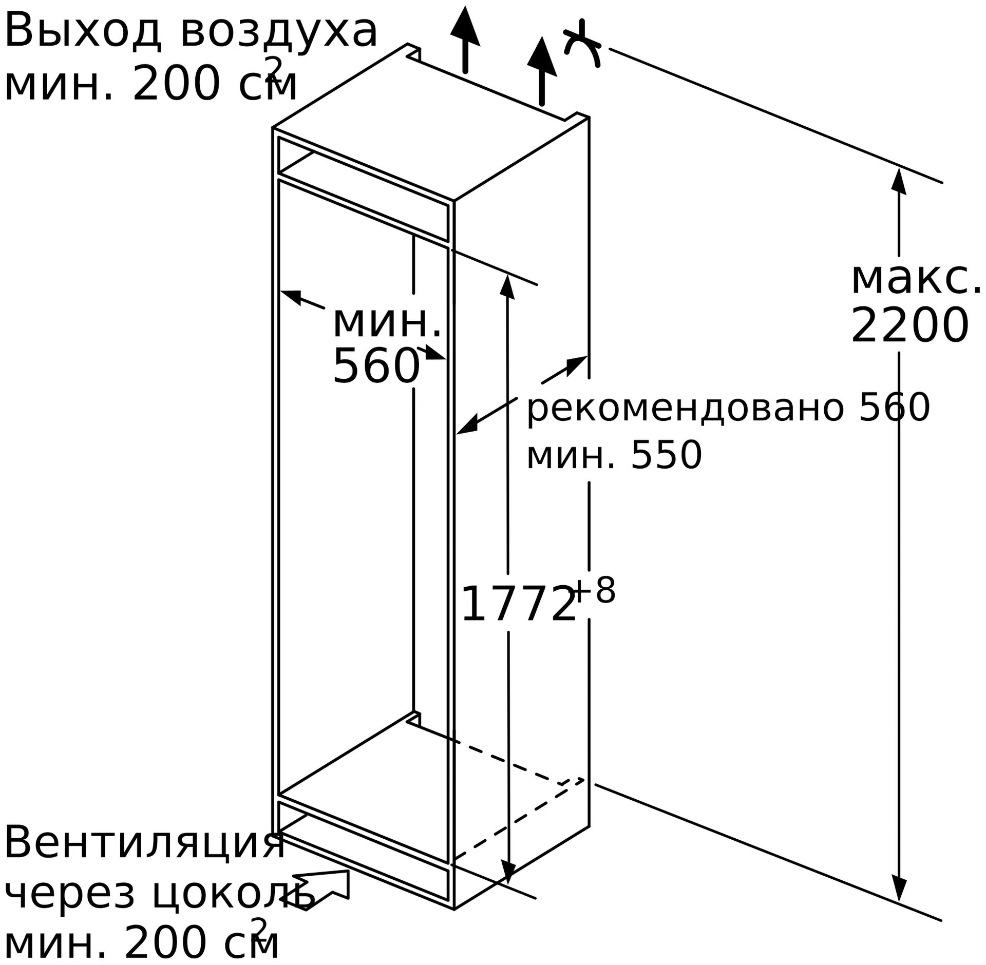 Встроенный холодильник габариты шкафа