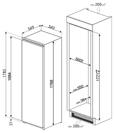 Встроенный холодильник габариты шкафа