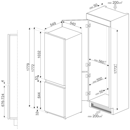 Встраиваемый холодильник Smeg C 81721F