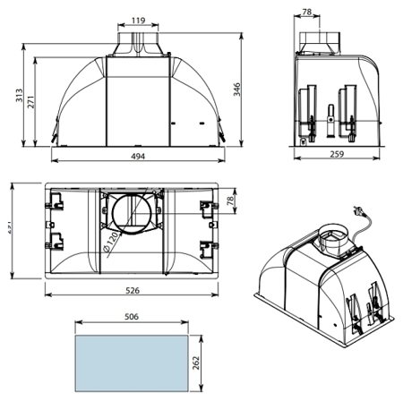 Встраиваемая вытяжка Falmec BUILT IN BURANO 50 INOX CBIN50 E9P2 ZZZ3460F