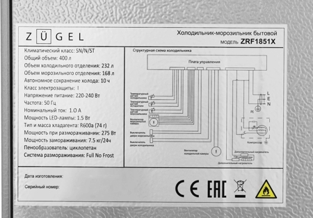 Холодильник ZUGEL ZRF1851X