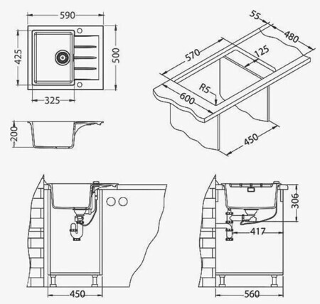 Кухонная мойка Alveus Cadit 10 Concrete-G81 серый (1132020)