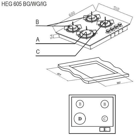 Газовая варочная панель EVELUX HEG 605 BG